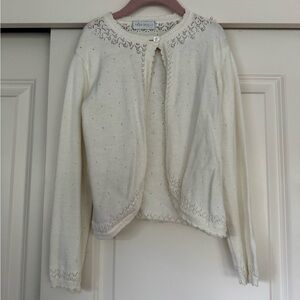 Trish Scully Cream Beaded Open Knit Cardigan